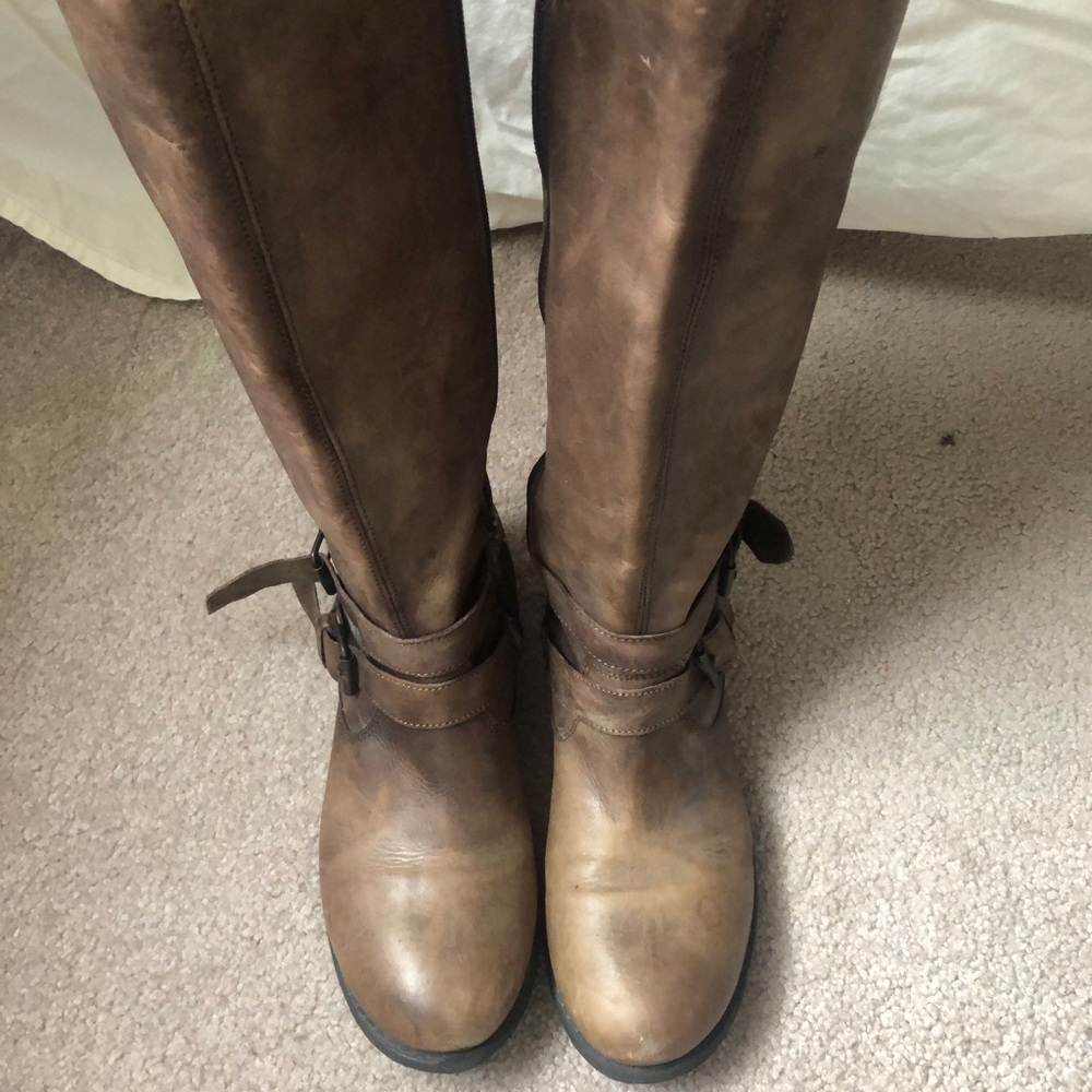 Brown leather knee high boots